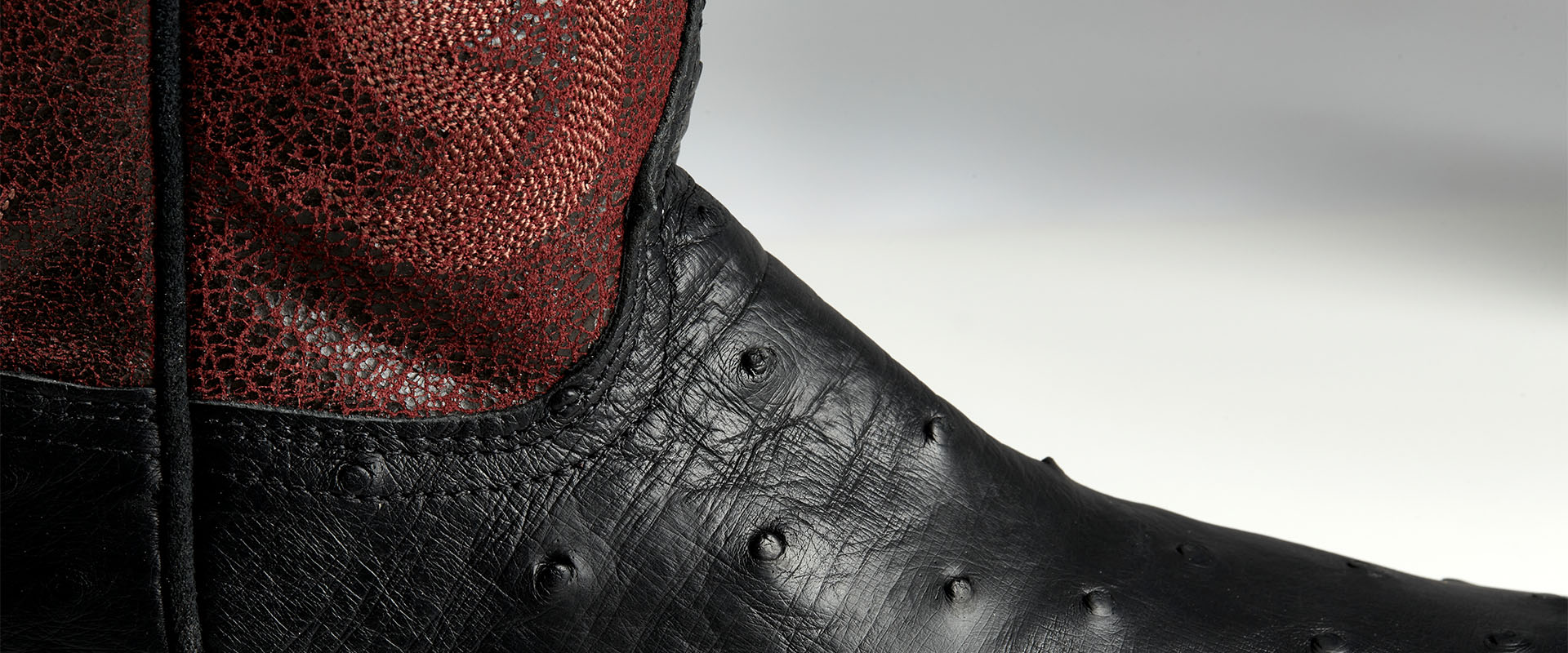 close up of black leather boot